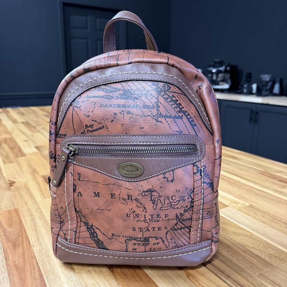 B.O.C Saddle Backpack Purse World Map Brown Small Travel Mini